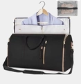 Foldable black PU leather garment bag with gold zippers and internal suit hanger - With Toiletry Bag / Black