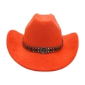 Classic orange suede western cowboy hat featuring a leather band with metal rivets - One Size / Orange