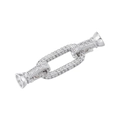 Detail of silver-colored rectangular link clasp paved with white zircon for jewelry making - Platinum (VK226 Double Link)