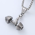 Retro stainless steel necklace with silver fist holding dumbbell pendant design - Single Pendant Style 11