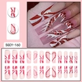 Christmas red candy cane press on nails with rhinestones and french heart design - Red White Stripe Red Rhinestone Style (SGCY-160)