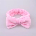 Soft pink coral fleece headband with large bowknot for washing face and skincare - Pink