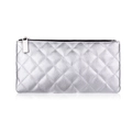 Silver quilted makeup brush organizer bag with large capacity and zipper closure - Small Silver Lattice Bag