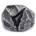 Vintage industrial style stainless steel ring with rustic natural stone texture - US 7 / Antique Silver (23401)
