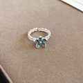 Detailed close-up of adjustable flower ring with blue enamel petals and sparkling zircon - Five-Petal Flower Style (1# Ring-Silver-Blue)