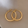 Minimalist gold hoop earrings featuring a polished smooth finish on light grey silk - 9# Gold-Medium