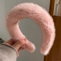 Plush pink faux mink fur headband with a thick, soft winter accessory design - Wide Headband / Pink