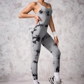 Naadloze lichtgrijze tie-dye yoga jumpsuit met racerback en nauwsluitende pasvorm - S / Tie-dye Zwart Grijs