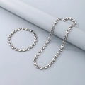 Silver stainless steel jewelry set featuring coffee bean chain necklace and bracelet - 7mm Steel / Bracelet 18CM
