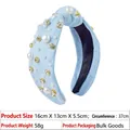 Detail of light blue knotted headband with white pearls and sparkling crystal rhinestones - 3# Light Blue Pearl And Rhinestone Hairband