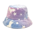 Cappello bucket in peluche tie-dye con stelle, cappello invernale caldo in finta pelliccia - M (56-58cm) / Viola