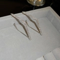 Silver geometric V-shaped earrings with sparkling cubic zirconia on gray velvet - Silver Full Rhinestone Rhombus