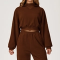 Chándal de forro polar marrón oscuro para mujer con sudadera corta y pantalón jogger - S / Marrón Caramelo
