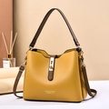 Chic yellow and brown contrast PU leather handbag with gold-tone metal accents - Yellow