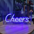 Blue and white LED Cheers neon sign inside a clear acrylic box for party decor - 3D Backboard Style / Blue
