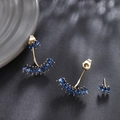 Golden alloy ear jacket studs featuring marquise-cut dark blue zircon stones - Blue Marquise (138)