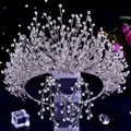 Nahaufnahme Braut-Tiara-Set mit silbernen Zweigen und funkelnden Strasssteinen - Krone + Ohrringe / Silber