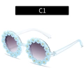 Cute sky blue sunflower sunglasses for girls with purple gradient lenses style C1 - Clear Blue Frame Blue Flower