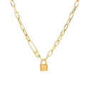 Chunky gold padlock pendant necklace with decorative safety pin clasp and Love engraving - Gold