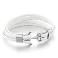 Men's nautical braided white leather rope bracelet with silver stainless steel anchor clasp - Steel White Braided Rope (KB86970-SJ)