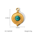 Detailed view of sunburst pendant with turquoise inlay and size dimensions: 2.34cm height - Turquoise Round Apollo Style (HC-N40192)