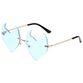 Frameless light blue devil heart sunglasses with golden metal frame and black tips - Gold Frame Light Blue Lens