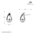 Detailed view of S925 sterling silver teardrop earrings with precise size dimensions - Small / Silver