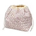 Quilted cosmetic bag pink floral print drawstring pouch travel storage makeup organizer - Pink Small Flower