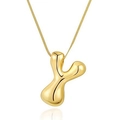 Gold plated 18k balloon bubble letter Y pendant necklace with a polished finish - Silver Box Chain / Y-Silver