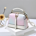 Pink and blue gradient crossbody bag with white handles and golden metal zippers - Gradient White
