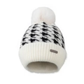 Women's winter knit beanie with leopard pattern, white pompom and fleece lining - Adult / White