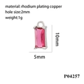 Detailed view of rhodium-plated copper pendant with pink cubic zirconia and dimensions - Silver/Rose Pink Zirconia(P04257)
