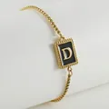 Chic 18K gold plated stainless steel bracelet with black enamel D-letter pendant - Letter D (ZH497G-D-02)