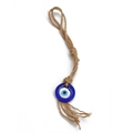 Pendentif œil turc bleu en forme de goutte avec corde de chanvre tressée et pompon - Style Disque de Verre Œil Unique Corde de Chanvre (BE254BU05)