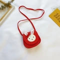 Red children's crossbody bag with a cute white bunny design and long strap in synthetic leather - Red