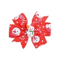 Detail of red Christmas hair bow featuring snowmen and polka dots with 3D glitter figurine - Red Snowman Style