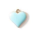 Light blue heart enamel pendant with gold metal frame and jump ring for DIY jewelry making - Blue Gold Plated