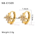 18K gold-plated starburst earrings with diamonds and size measurements on white backdrop - Snowflake Rhinestone Huggie (NB-E1509)