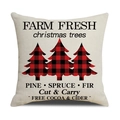 Linen Christmas pillowcase with Farm Fresh black text and red plaid trees - Beige Farm Fresh Text/22YM13-26