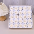Elegant gift box of 25 white soap rose flowers with realistic 3-layer petal texture - Awakening Rose / 25 Pcs/Box / White