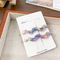 Wavy acetate hair clips set in marbled purple and cream finish on display card - 2 Pieces/Pack (6.8cm) / Phantom Purple