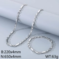 Silver stainless steel chain set including 650mm necklace and 220mm bracelet - 3:1 Rhombus Chain Style (KS222731-KFC) / Necklace and Bracelet Set / Steel