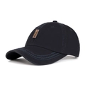 Berretto da baseball in cotone lavato blu navy con etichetta in pelle e rivetti dorati - Regolabile / Blu navy