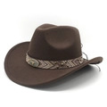 Dark brown felt western cowboy hat with metal bull head emblem and vintage studs - M (56-59cm) / Brown