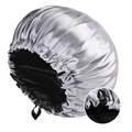 Silver grey satin sleep cap with adjustable buckle and soft black inner lining - Adjustable / Grey + Black
