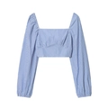 Damen Blau-Weiß gestreiftes kurzes Oberteil mit Puffärmeln und eckigem Ausschnitt - S / Himmelblau Kariert