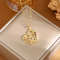 Golden heart necklace with Mama script, colorful gemstones and butterfly pendant - A0114 Gold Colorful CZ Heart Mama