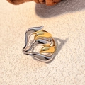 Minimalistischer geometrischer Edelstahlring mit zweifarbigem Blattdesign für Damen - Stromlinienförmig Geschichtete Blätter - Zweifarbig