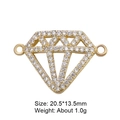 Golden diamond-shaped zircon charm connector for bracelets with dual loops, 20.5x13.5mm - Gold Diamond Dual Ring (L0535-A)