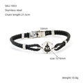 Gevlochten zwarte leren armband met roestvrijstalen ankerhanger en kompasontwerp - Ankerstijl (ZH1853M)